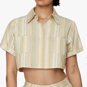 We Wore What cropped chevron stripe button down